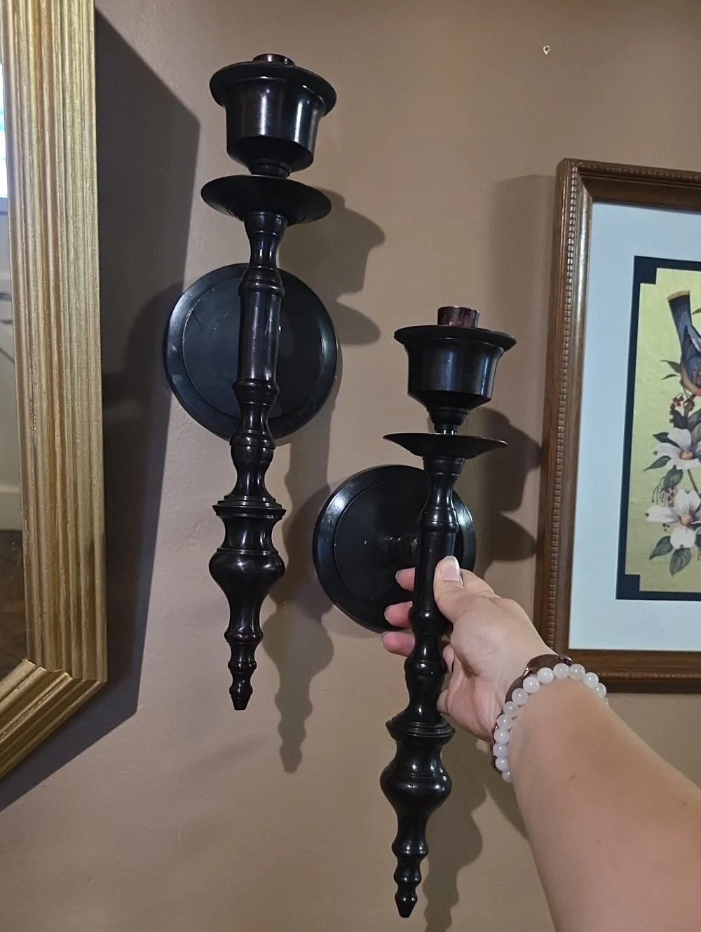 Black Wall-Mount Candlestick Sconces - Pair